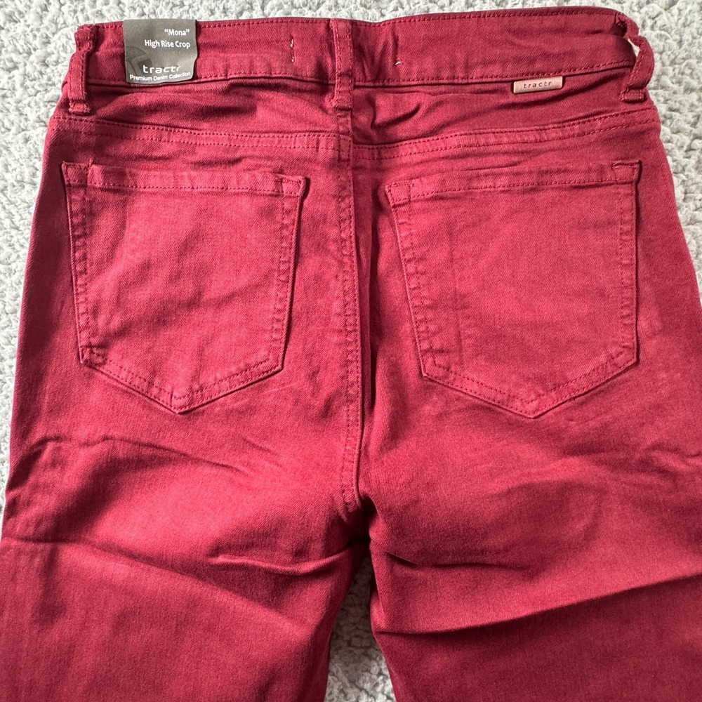 TRACTR MONA Burgundy Port Royal High Rise Stretch Cut Off Crop Jeans Sz 4/27 NWT - Picture 4 of 11